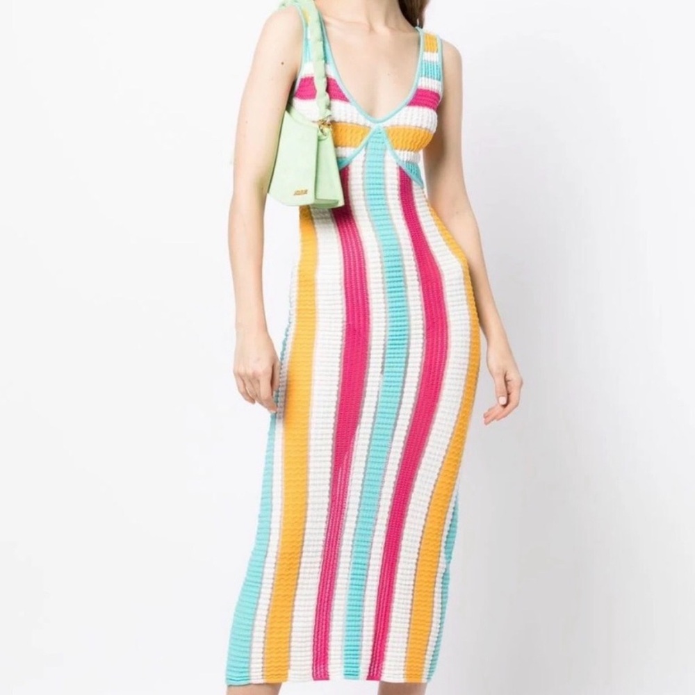 SOLID & STRIPED Striped Knit Midi Dress in Pink, Aqua & Yellow